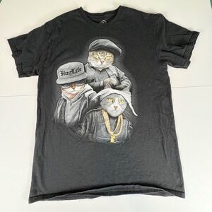 DOM Hug‎ Life Cats Graphic T Shirt Black Crew Neck Men's Medium